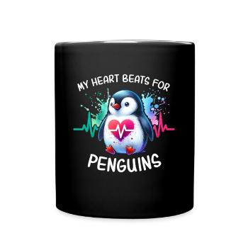 Pinguin Herzlinie - Tasse einfarbig - Schwarz - Vorne