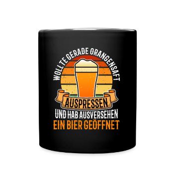 Orangensaft auspressen ausversehen Bier geöffnet - Tasse einfarbig - Schwarz - Vorne