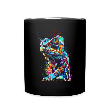 Chamäleon Motiv Tier Tierliebhaber Reptilien Echse - Tasse einfarbig - Schwarz - Vorne