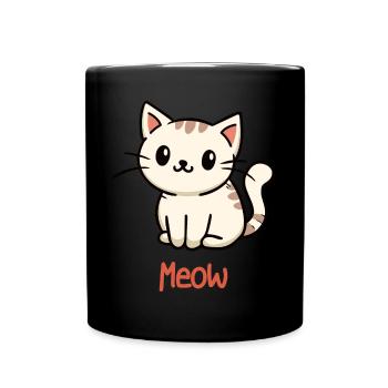 Meow Katze - Tasse einfarbig - Schwarz - Vorne