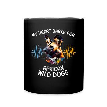 afrikanAfrikanischer Wildhund Herzlinie - Tasse einfarbig - Schwarz - Vorne