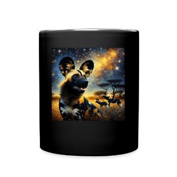 African Wild Dog Starry Night - Full Colour Mug - black - Front