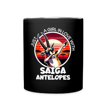 Mädchen Liebt Saiga Antilope - Tasse einfarbig - Schwarz - Vorne