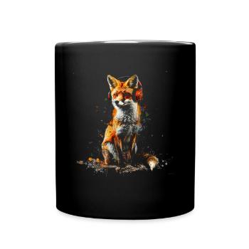 Lustiges Fuchs Fox Kunst Tier Natur Wildtier Tiere - Tasse einfarbig - Schwarz - Vorne