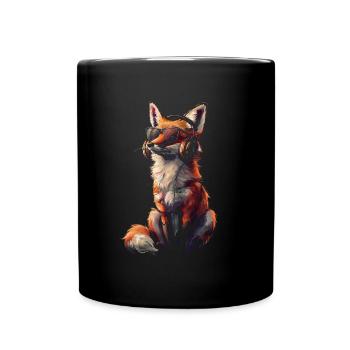 Lustiges Fuchs Fox Kunst Tier Natur Wildtier Tiere - Tasse einfarbig - Schwarz - Vorne