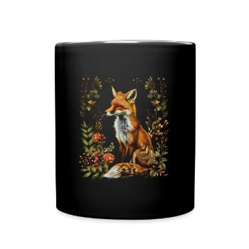 Lustiges Fuchs Fox Kunst Tier Natur Wildtier Tiere - Tasse einfarbig - Schwarz - Vorne