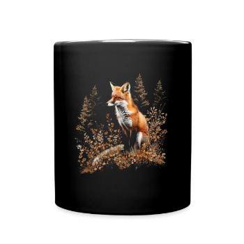 Lustiges Fuchs Fox Kunst Tier Natur Wildtier Tiere - Tasse einfarbig - Schwarz - Vorne