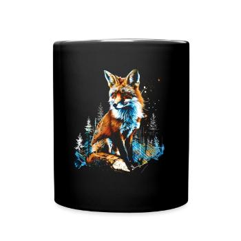 Lustiges Fuchs Fox Kunst Tier Natur Wildtier Tiere - Tasse einfarbig - Schwarz - Vorne