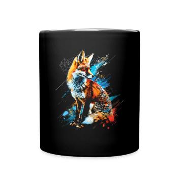 Lustiges Fuchs Fox Kunst Tier Natur Wildtier Tiere - Tasse einfarbig - Schwarz - Vorne