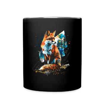 Lustiges Fuchs Fox Kunst Tier Natur Wildtier Tiere - Tasse einfarbig - Schwarz - Vorne
