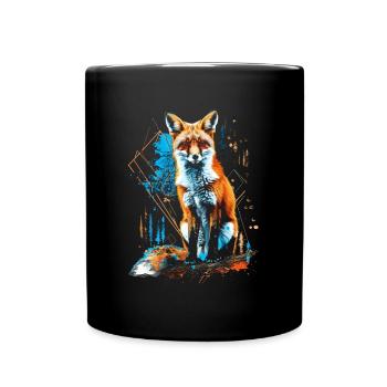 Lustiges Fuchs Fox Kunst Tier Natur Wildtier Tiere - Tasse einfarbig - Schwarz - Vorne