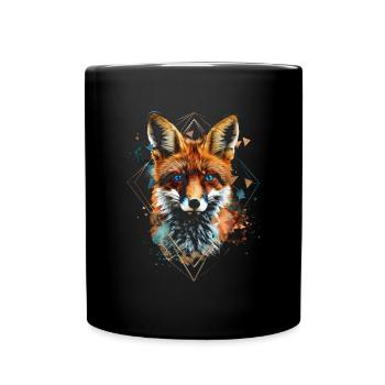 Lustiges Fuchs Fox Kunst Tier Natur Wildtier Tiere - Tasse einfarbig - Schwarz - Vorne