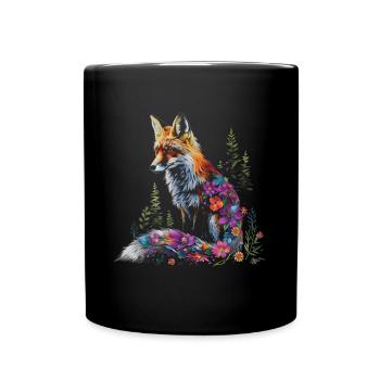 Lustiges Fuchs Fox Kunst Tier Natur Wildtier Tiere - Tasse einfarbig - Schwarz - Vorne