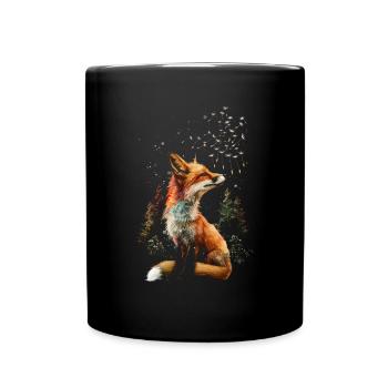 Lustiges Fuchs Fox Kunst Tier Natur Wildtier Tiere - Tasse einfarbig - Schwarz - Vorne