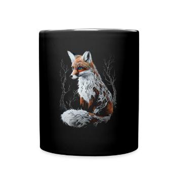 Lustiges Fuchs Fox Kunst Tier Natur Wildtier Tiere - Tasse einfarbig - Schwarz - Vorne
