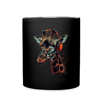 Girafe motif animal animal amoureux des écouteurs Art - Mug uni - noir - Devant