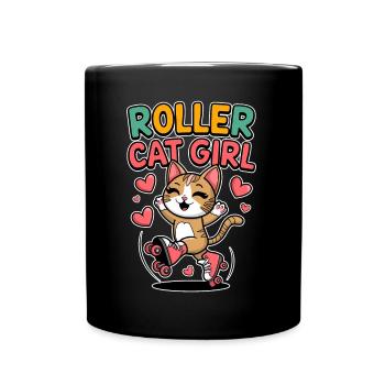 Roller Cat Girl Skaten Mädchen Rollschuhe Geschenk - Tasse einfarbig - Schwarz - Vorne