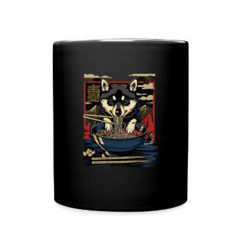 Motif Chien Manga Ramen Nouille Chien Anime Art - Mug uni - noir - Devant