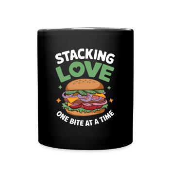 Sandwich Spruch - Stacking Love One Bite At A Time - Tasse einfarbig - Schwarz - Vorne