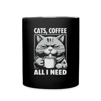 Funny Cat Art Cat Owner Cats Coffee - Full Colour Mug - black - Front