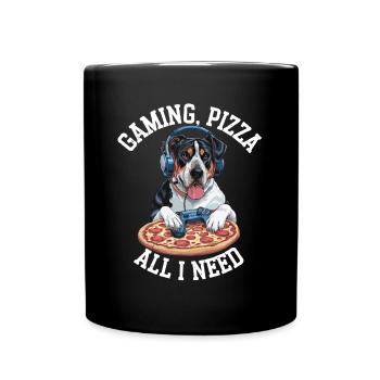 Funny Dog Gaming Pizza Gamer Gamer Gaming - Full Colour Mug - black - Front