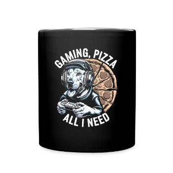 Funny Dog Gaming Pizza Gamer Gamer Gaming - Full Colour Mug - black - Front
