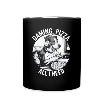 Funny Dog Gaming Pizza Gamer Gamer Gaming - Full Colour Mug - black - Front