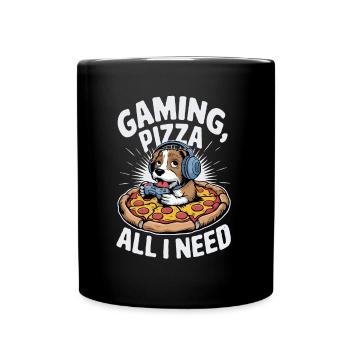 Funny Dog Gaming Pizza Gamer Gamer Gaming - Full Colour Mug - black - Front