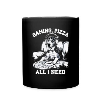 Funny Dog Gaming Pizza Gamer Gamer Gaming - Full Colour Mug - black - Front