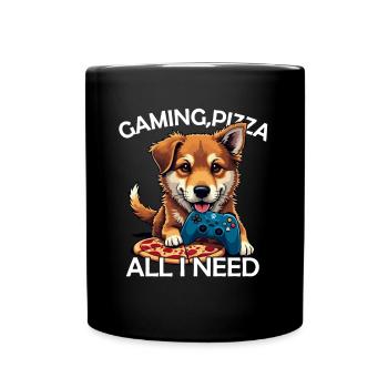 Funny Dog Gaming Pizza Gamer Gamer Gaming - Full Colour Mug - black - Front