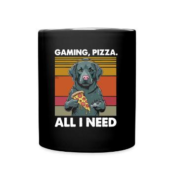 Funny Dog Gaming Pizza Gamer Gamer Gaming - Full Colour Mug - black - Front