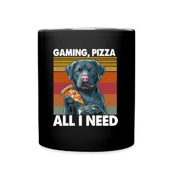 Funny Dog Gaming Pizza Gamer Gamer Gaming - Full Colour Mug - black - Front