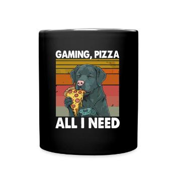 Funny Dog Gaming Pizza Gamer Gamer Gaming - Full Colour Mug - black - Front