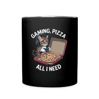 Funny Cats Gaming Pizza Gamer Gamer Gaming - Full Colour Mug - black - Front