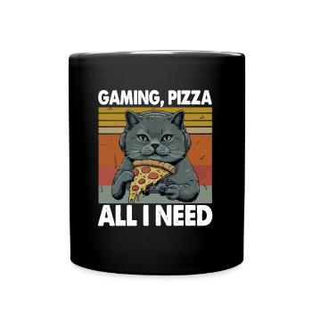 Funny Cats Gaming Pizza Gamer Gamer Gaming - Full Colour Mug - black - Front