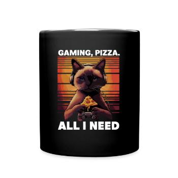 Drôles de chats Jeux Pizza Gamer Gamer Jeux - Mug uni - noir - Devant