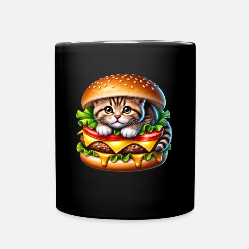 Katze Fast Food Burger Katzen Hamburger Cat Lover - Tasse einfarbig - Schwarz