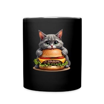 Cat Fast Food Burger Cats Hamburger Cat Lover - Full Colour Mug - black - Front