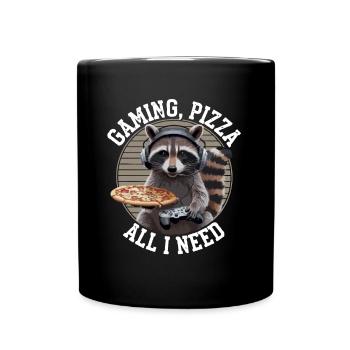 Funny Raccoon Gaming Pizza Gamer Gamer Gaming - Full Colour Mug - black - Front