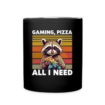 Funny Raccoon Gaming Pizza Gamer Gamer Gaming - Full Colour Mug - black - Front