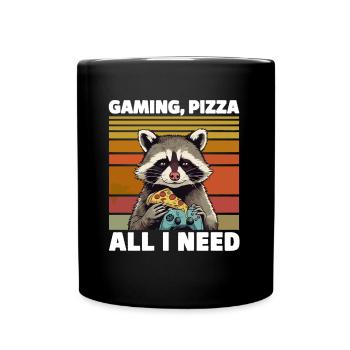 Funny Raccoon Gaming Pizza Gamer Gamer Gaming - Full Colour Mug - black - Front