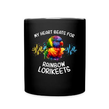 Rainbow Lorikeet Heart Line - Full Colour Mug - black - Front