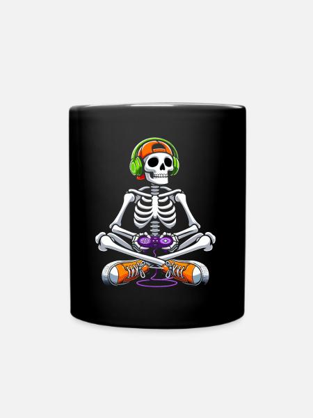 Skeleton Gamer Video Game Halloween - Full Colour Mug - black
