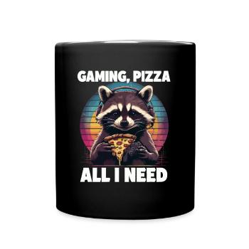 Funny Raccoon Gaming Pizza Gamer Gamer Gaming - Full Colour Mug - black - Front