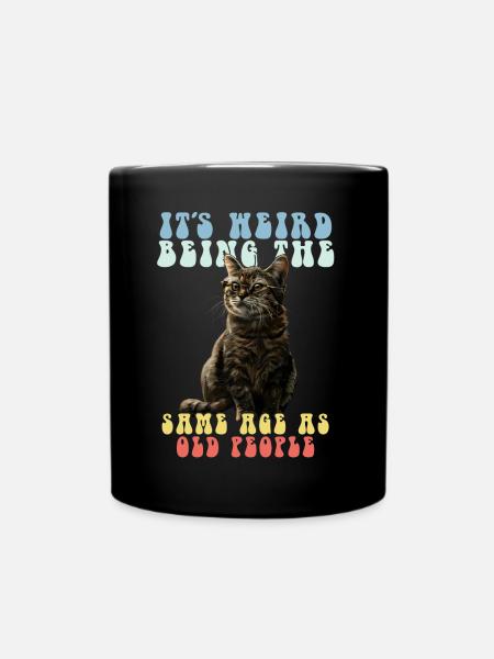 Lustige Katzen Spruch Erwachsen Alte Leute Oma Opa - Ensfarvet krus - sort