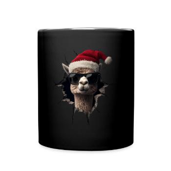 Alpaka Züchter Lama Weihnachten Weihnachts Alpaka - Tasse einfarbig - Schwarz - Vorne