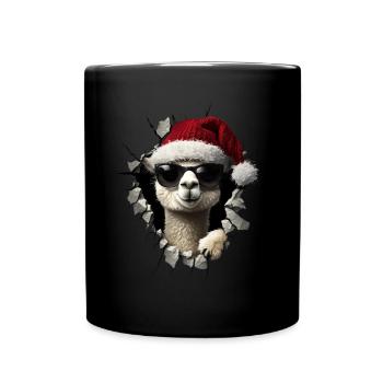 Alpaka Züchter Lama Weihnachten Weihnachts Alpaka - Tasse einfarbig - Schwarz - Vorne