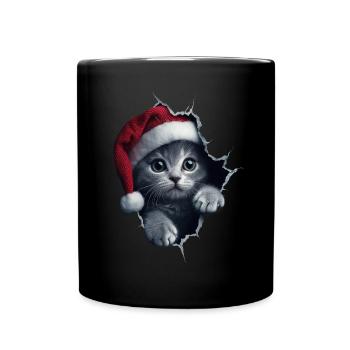 Katzenbesitzer Katzen Weihnachten Weihnachts Katze - Tasse einfarbig - Schwarz - Vorne