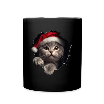 Katzenbesitzer Katzen Weihnachten Weihnachts Katze - Tasse einfarbig - Schwarz - Vorne