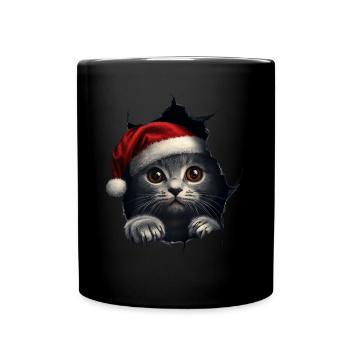 Katzenbesitzer Katzen Weihnachten Weihnachts Katze - Tasse einfarbig - Schwarz - Vorne